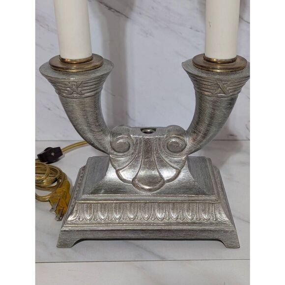 Rare Large Antique Art Neoclassical Silver Bronze Two Light Table Lamp - Picture 7 of 11